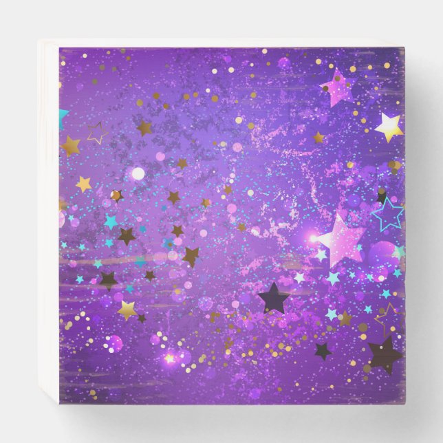Purple foil background with Stars Wooden Box Sign (Front Horizontal)