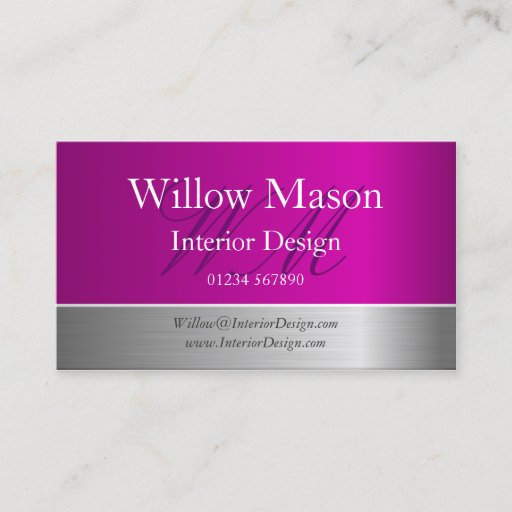 Customizable Purple Foil &amp; Brushed Steel Monogram Business Card