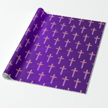 Purple Foil Gold Crucifix Christmas Wrapping Paper