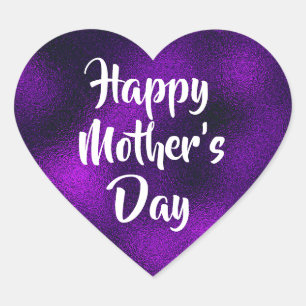 Purple Foil Happy Mother's Day Heart Sticker