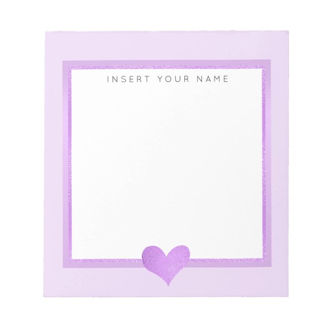 Purple Foil Heart Personalized Notepad 5.5" x 6" (Front)