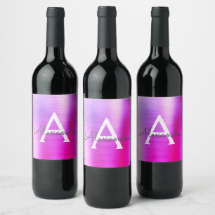 Purple Foil Metallic Metal Monogram Wine Label