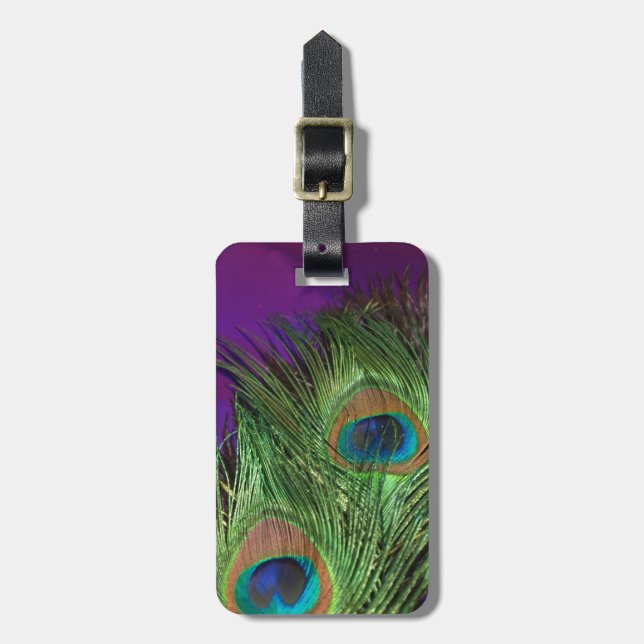 Purple Foil Peacock Luggage Tag (Front Vertical)