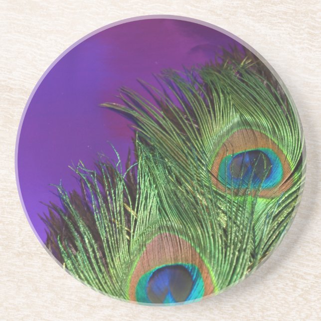 Purple Foil Peacock Sandstone Coaster (Front)