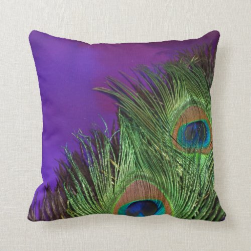 Purple Foil Peacock Throw Pillow