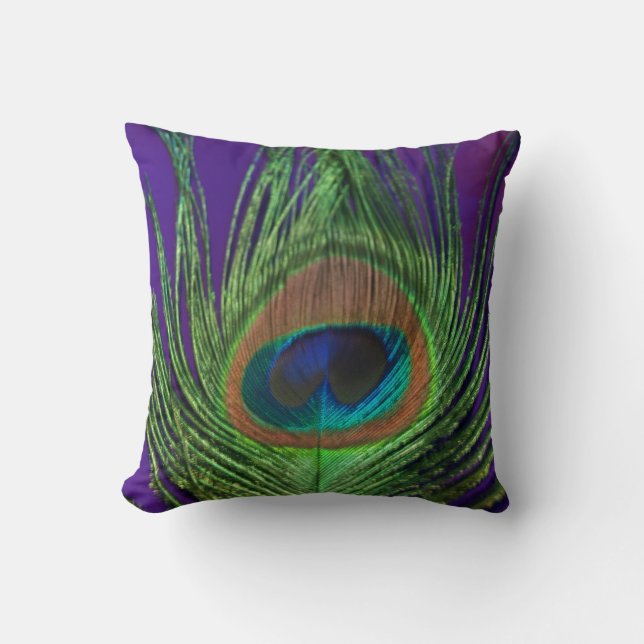 Purple Foil Single Peacock Throw Pillow (Front)