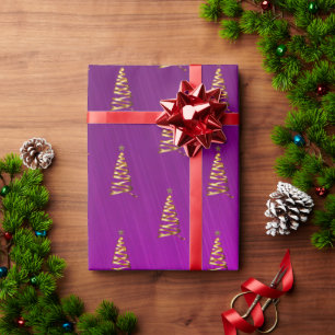 Purple Foil Stylized Christmas Tree Wrapping Paper
