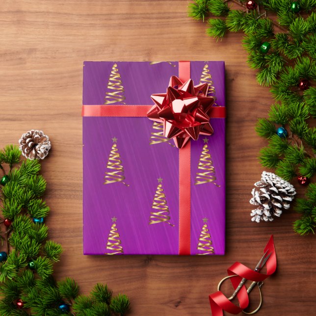 Purple Foil Stylized Christmas Tree Wrapping Paper (Holiday Gift)