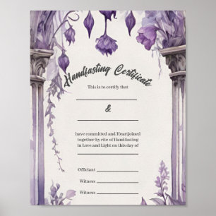 Purple Foliage Floral Arch Handfasting Certificate Poster