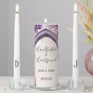 Purple Foliage Floral Arch Pagan Handfasting Unity Candle Set