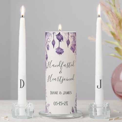 Purple Foliage Floral Arch Pagan Handfasting Unity Candle Set