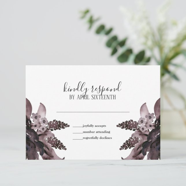 Purple Foliage Floral Gothic Pagan Handfasting RSVP Card (Standing Front)