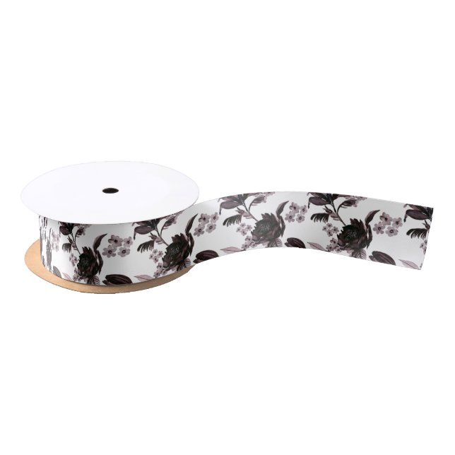Purple Foliage Floral Gothic Pagan Handfasting Satin Ribbon (Spool)