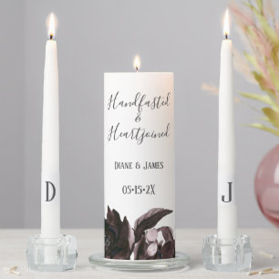 Purple Foliage Floral Gothic Pagan Handfasting Unity Candle Set