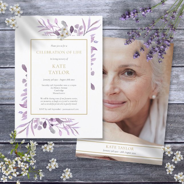 Purple Foliage Funeral Celebration of Life Photo Invitation (Purple Foliage Funeral Celebration of Life Photo Invitation)