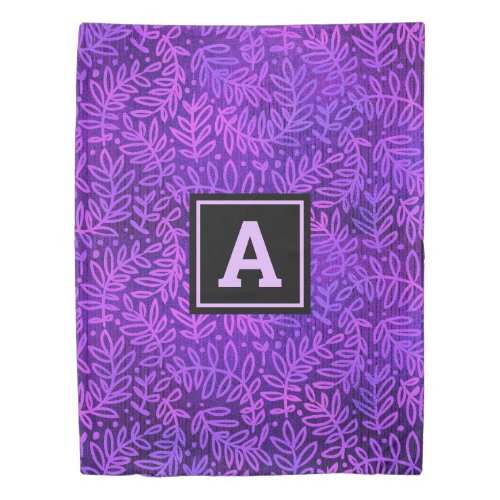 Purple foliage leaves pattern bold modern monogram duvet cover