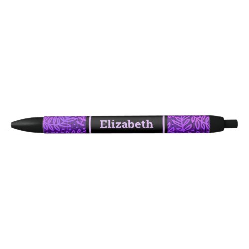 Purple foliage leaves pattern custom name modern black ink pen