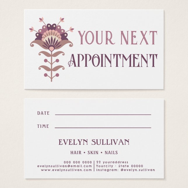 purple folk art flower appointment card (Front & Back)