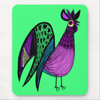 Purple Folk Art Rooster Mouse Pad