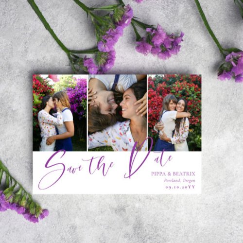 Purple Font Photo Collage Wedding Save the Date