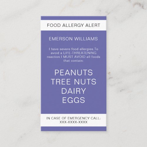 Purple Food Allergy Alert Personalized Chef Card