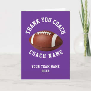 Purple Football Coach Team Appreciation Letterpress Thank You Card