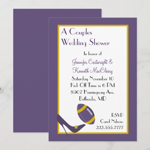 Purple Football Couples Wedding Shower Invitation