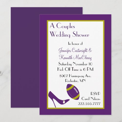 Purple Football Couples Wedding Shower Invitation