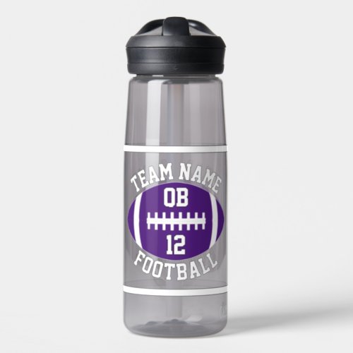Purple Football Custom Team Name and Player Number Water Bottle