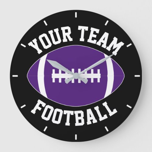 Purple Football Custom Team Name  Color Sports Large Clock