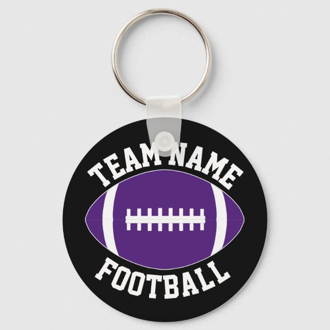 Purple Football Players and Coach Custom Team Name Keychain (Front)