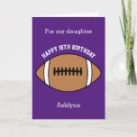Purple Football Sport 16th Birthday Card<br><div class="desc">A purple personalized football 16th birthday card for daughter, granddaughter, goddaughter, etc. You can easily personalize the front of this sports birthday card with their age and name. The inside card message and back of the card can also be personalized for the birthday recipient. This 16th football birthday card for...</div>