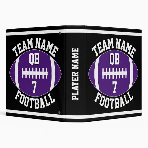 Purple Football Team Name Player Name and Number 3 Ring Binder