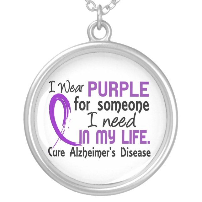 Purple For Someone I Need Alzheimer's Disease Silver Plated Necklace (Front)