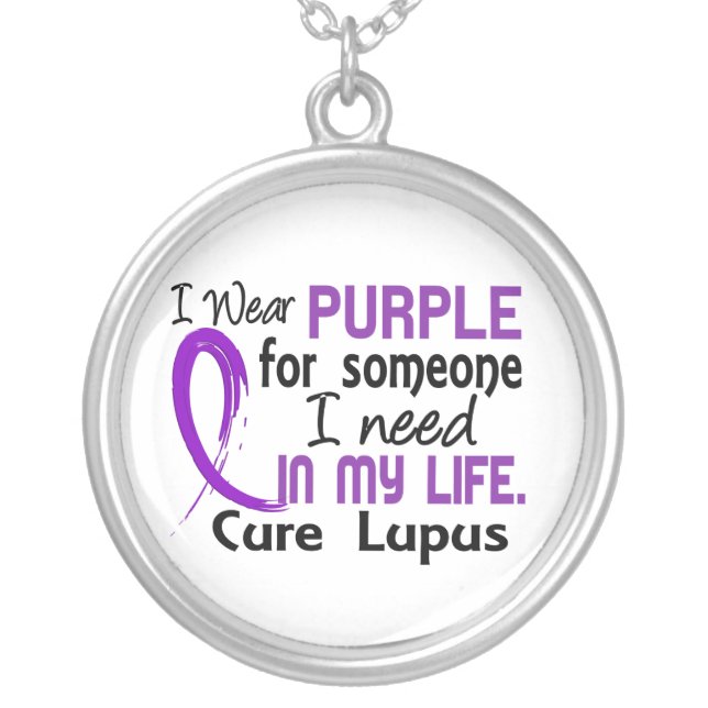 Purple For Someone I Need Lupus Silver Plated Necklace (Front)