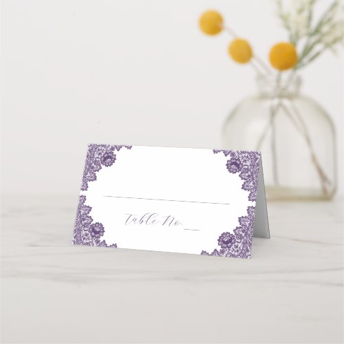 Purple Foral Lace Rustic Wedding Table Place Cards