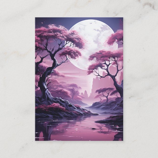 Purple Forest in Moonlight Background Business Card (Front)