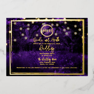 Purple Forest Lights Elegant Wedding Photo Gold Foil Invitation