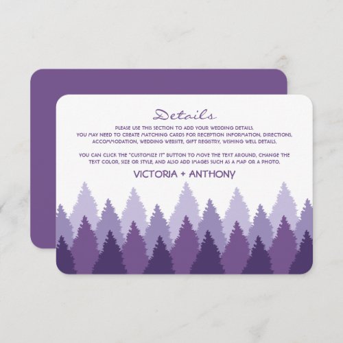 Purple Forest Range Woodland Wedding Detail Enclosure Card