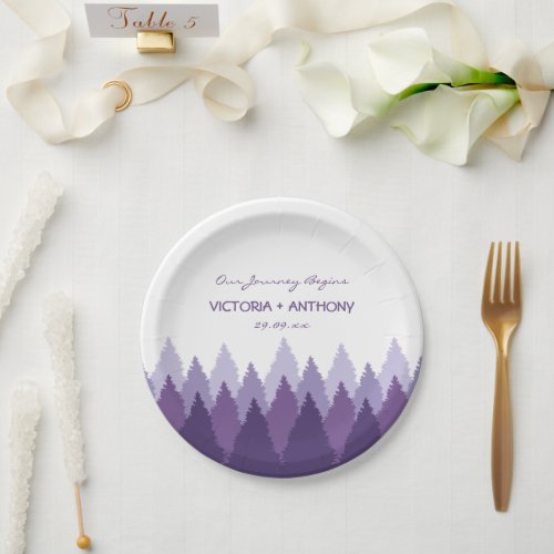 Purple Forest Range Woodland Wedding Paper Plates