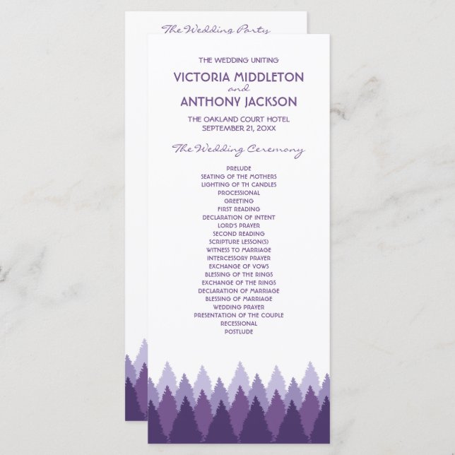 Purple Forest Range Woodland Wedding Program (Front/Back)