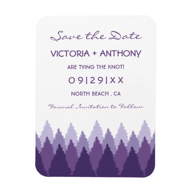 Purple Forest Range Woodland Wedding Save The Date Magnet (Vertical)