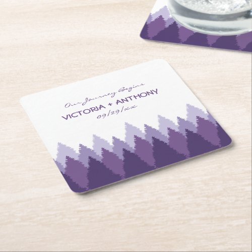 Purple Forest Range Woodland Wedding Square Paper Coaster