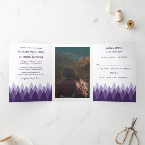 Purple Forest Range Woodland Wedding Suite Tri_Fold Invitation