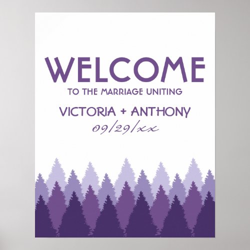 Purple Forest Range Woodland Wedding Welcome Poster