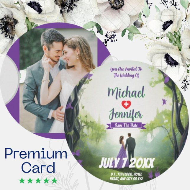 Purple Forest Wedding Custom Photo Save the Date  (Creator Uploaded)