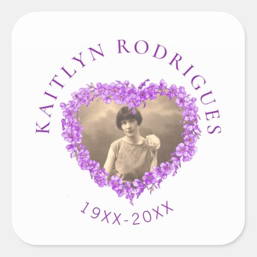 Purple forget_me_not flowers heart photo memorial square sticker