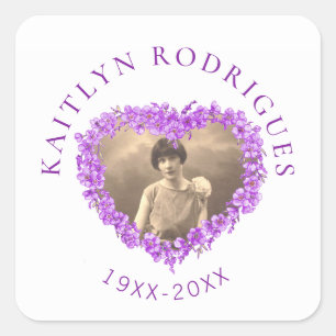 Purple forget-me-not flowers heart photo memorial square sticker
