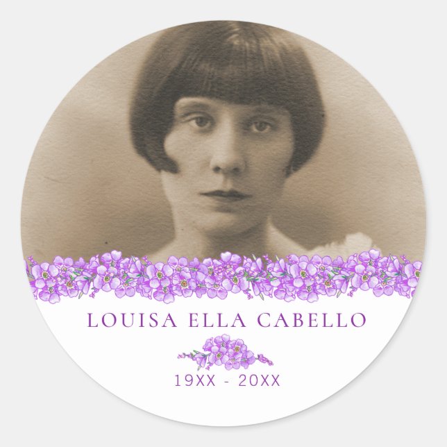 Purple forget-me-not heart memorial custom classic round sticker (Front)