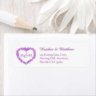 Purple forget me nots wedding return reply address label